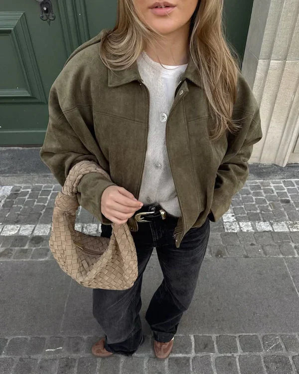 Luna™ – Faux Suede Bomber Jacket