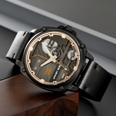 Herren Lederuhr mit Quarzwerk