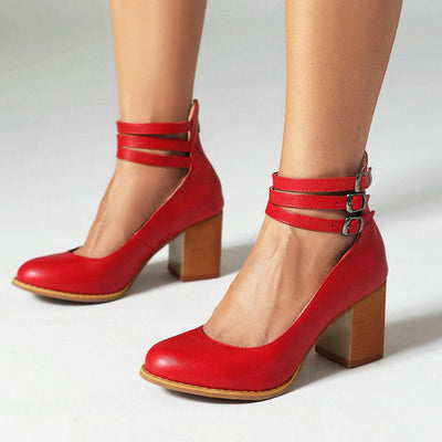 Caa™ - Glatte Sandalen mit Knöchelriemen und dickem Absatz