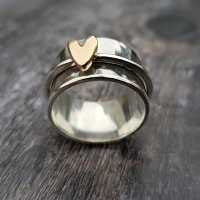 Vintage Goldherz - Einzigartiger Ring in Gold und Silber – Eleganz und Stil in einem
