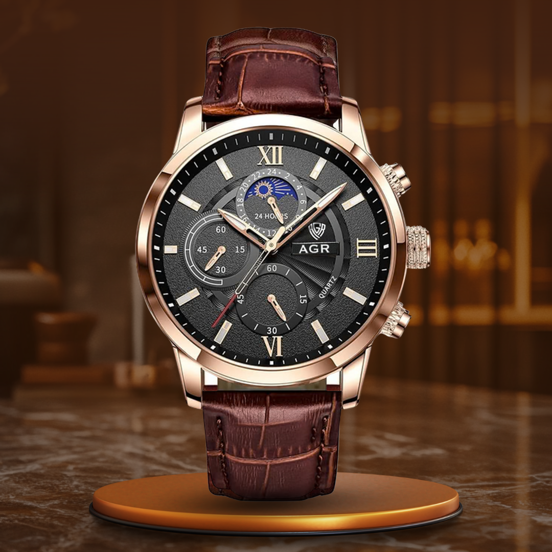 Luxuriöse Quarzuhr mit Lederarmband