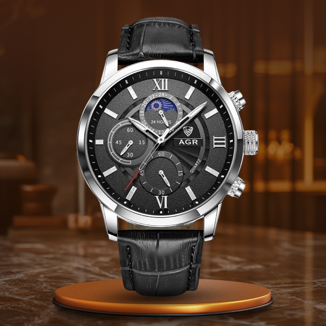 Luxuriöse Quarzuhr mit Lederarmband