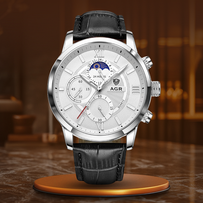 Luxuriöse Quarzuhr mit Lederarmband