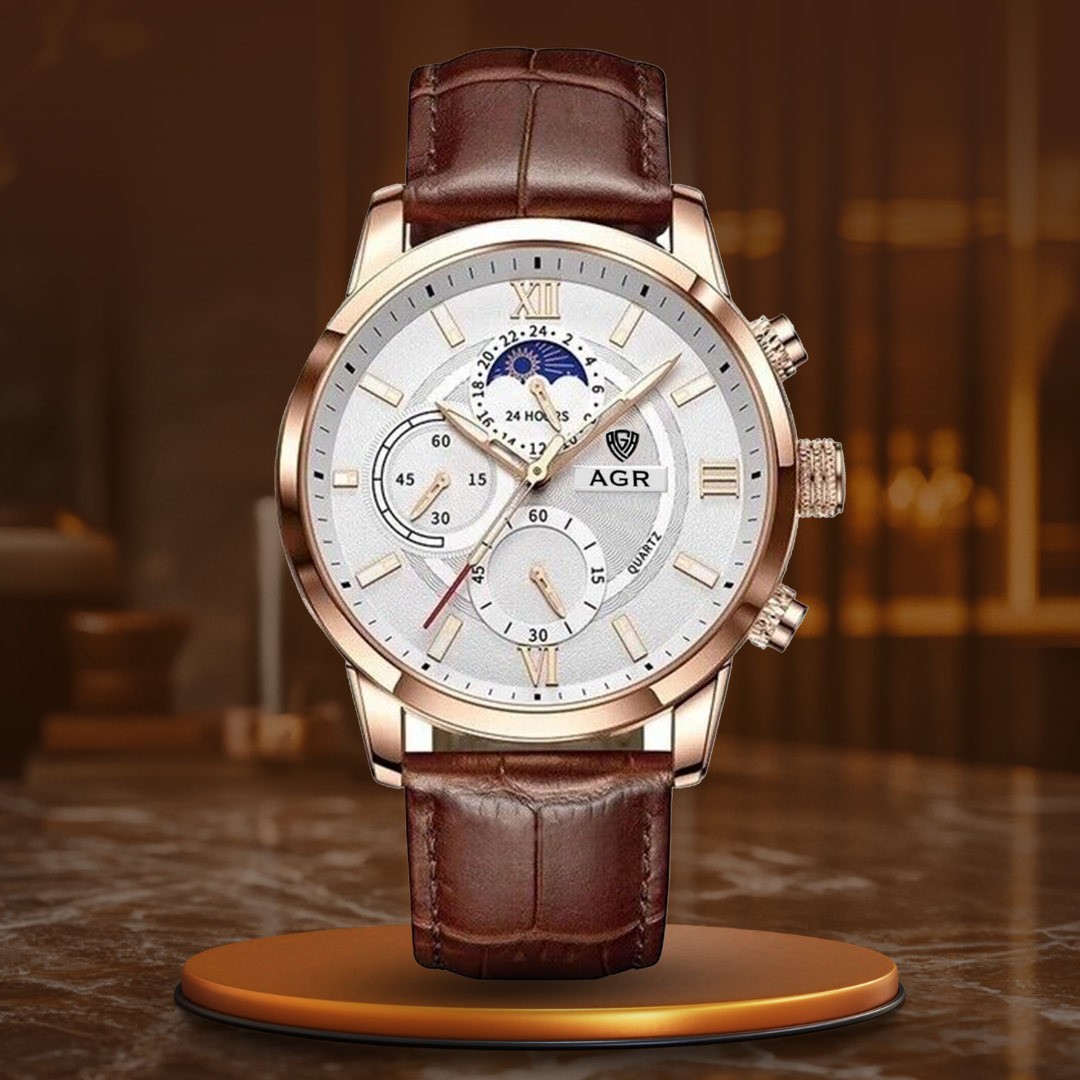 Luxuriöse Quarzuhr mit Lederarmband