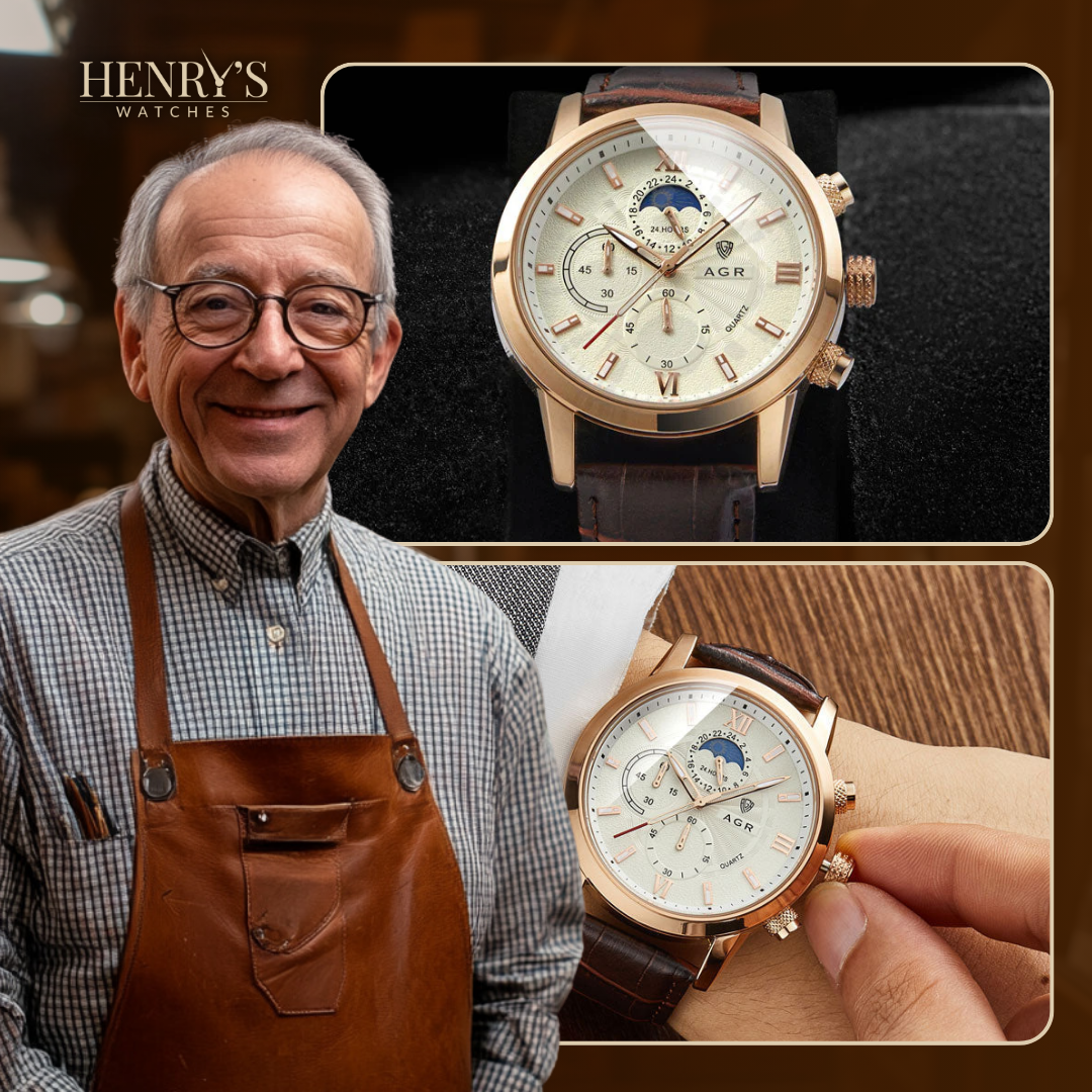 Luxuriöse Quarzuhr mit Lederarmband