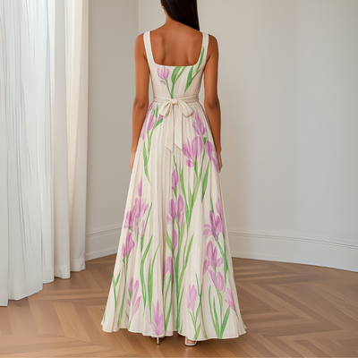 Clémentine - Langes plissiertes Kleid mit Blumenmuster