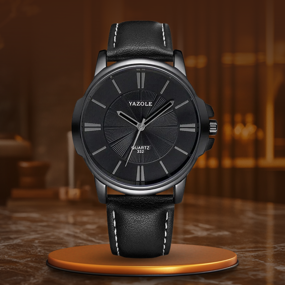 Luxuriöse Lederuhr mit blauem Glaszifferblatt