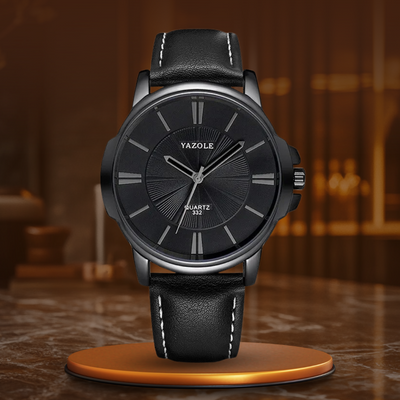 Luxuriöse Lederuhr mit blauem Glaszifferblatt