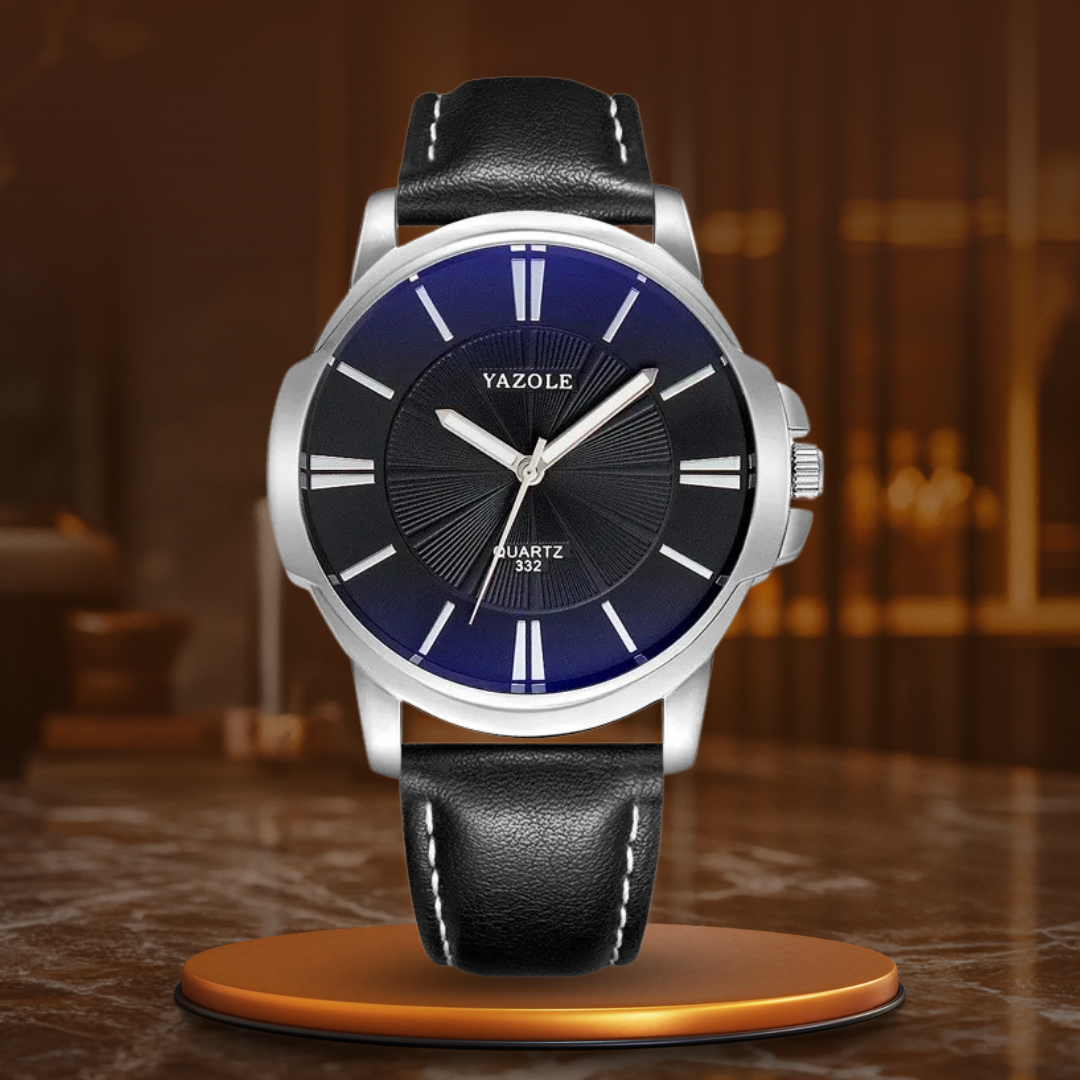 Luxuriöse Lederuhr mit blauem Glaszifferblatt