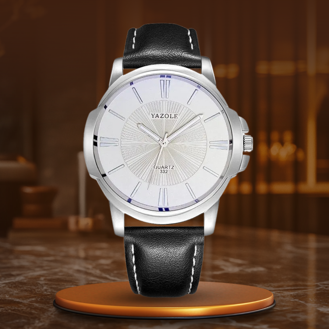 Luxuriöse Lederuhr mit blauem Glaszifferblatt