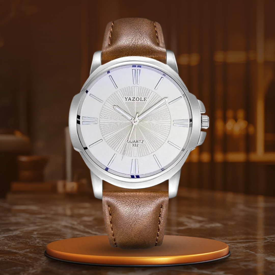 Luxuriöse Lederuhr mit blauem Glaszifferblatt