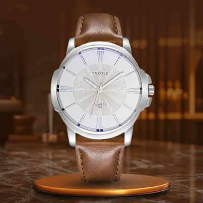 Luxuriöse Lederuhr mit blauem Glaszifferblatt