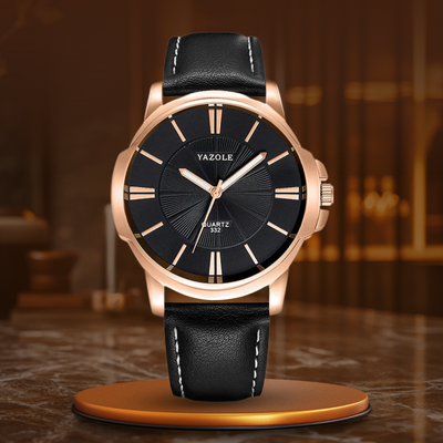 Luxuriöse Lederuhr mit blauem Glaszifferblatt