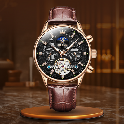 Mechanische Automatik-Uhr mit elegantem Lederarmband