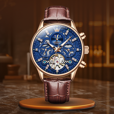 Mechanische Automatik-Uhr mit elegantem Lederarmband
