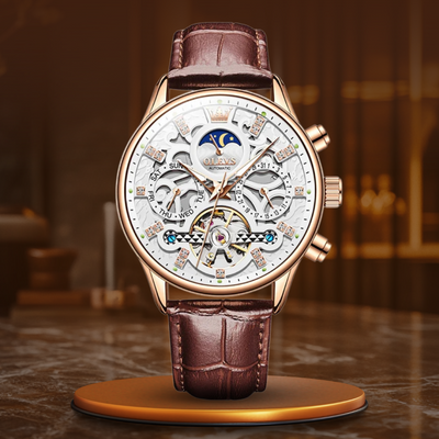 Mechanische Automatik-Uhr mit elegantem Lederarmband