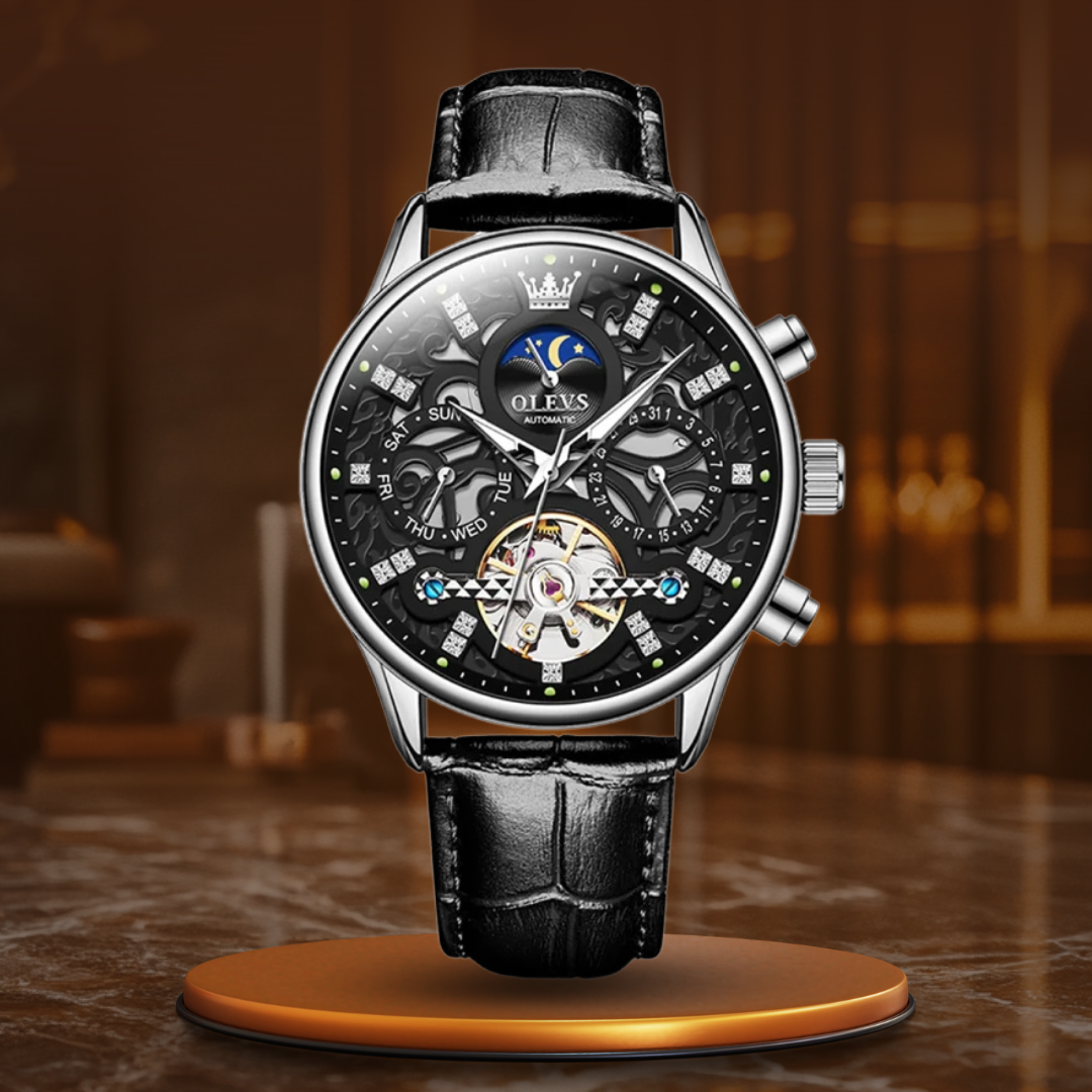 Mechanische Automatik-Uhr mit elegantem Lederarmband