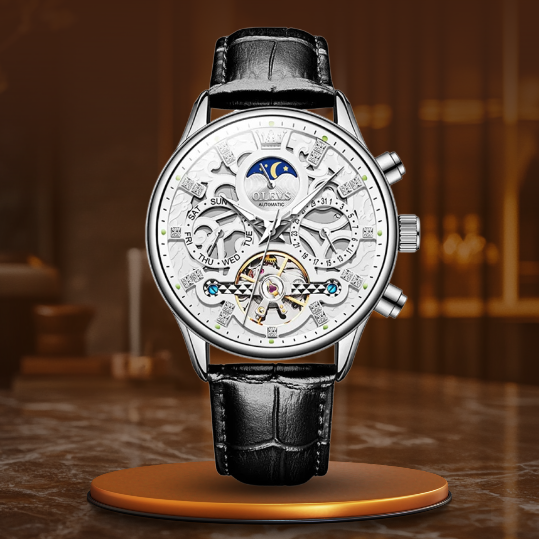 Mechanische Automatik-Uhr mit elegantem Lederarmband
