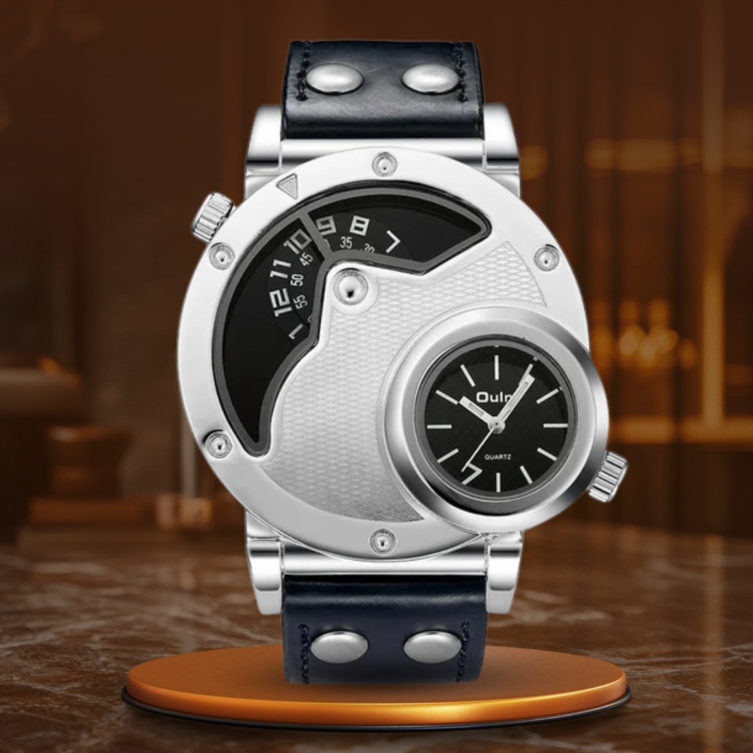 Uhr mit mehreren Zeitzonen auf Lederarmband