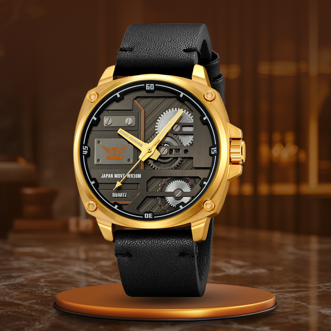 Herren Lederuhr mit Quarzwerk