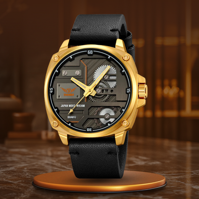 Herren Lederuhr mit Quarzwerk