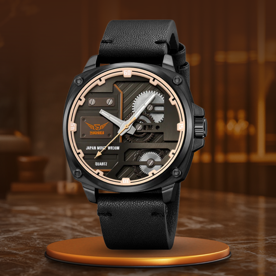 Herren Lederuhr mit Quarzwerk