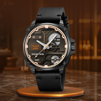 Herren Lederuhr mit Quarzwerk