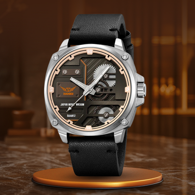 Herren Lederuhr mit Quarzwerk