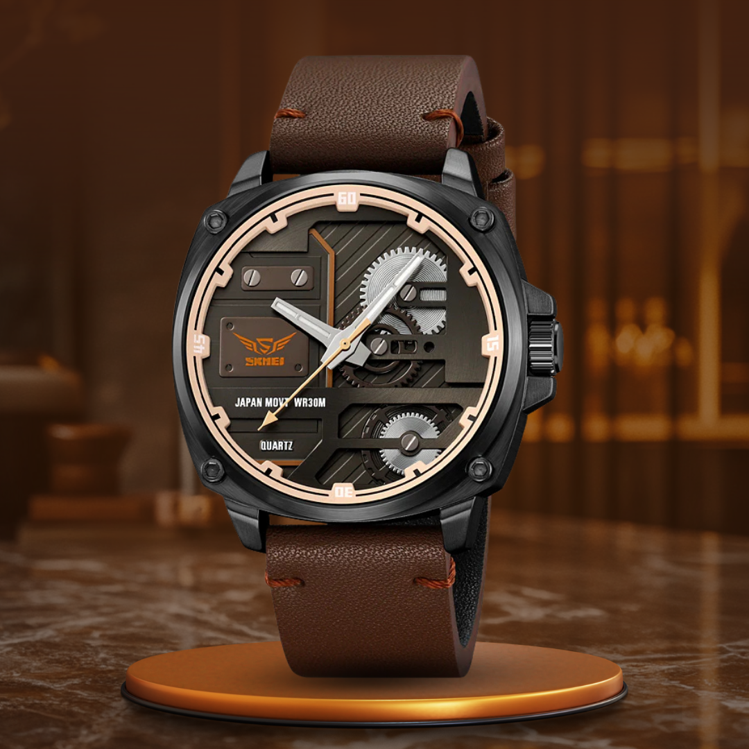 Herren Lederuhr mit Quarzwerk