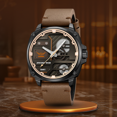 Herren Lederuhr mit Quarzwerk