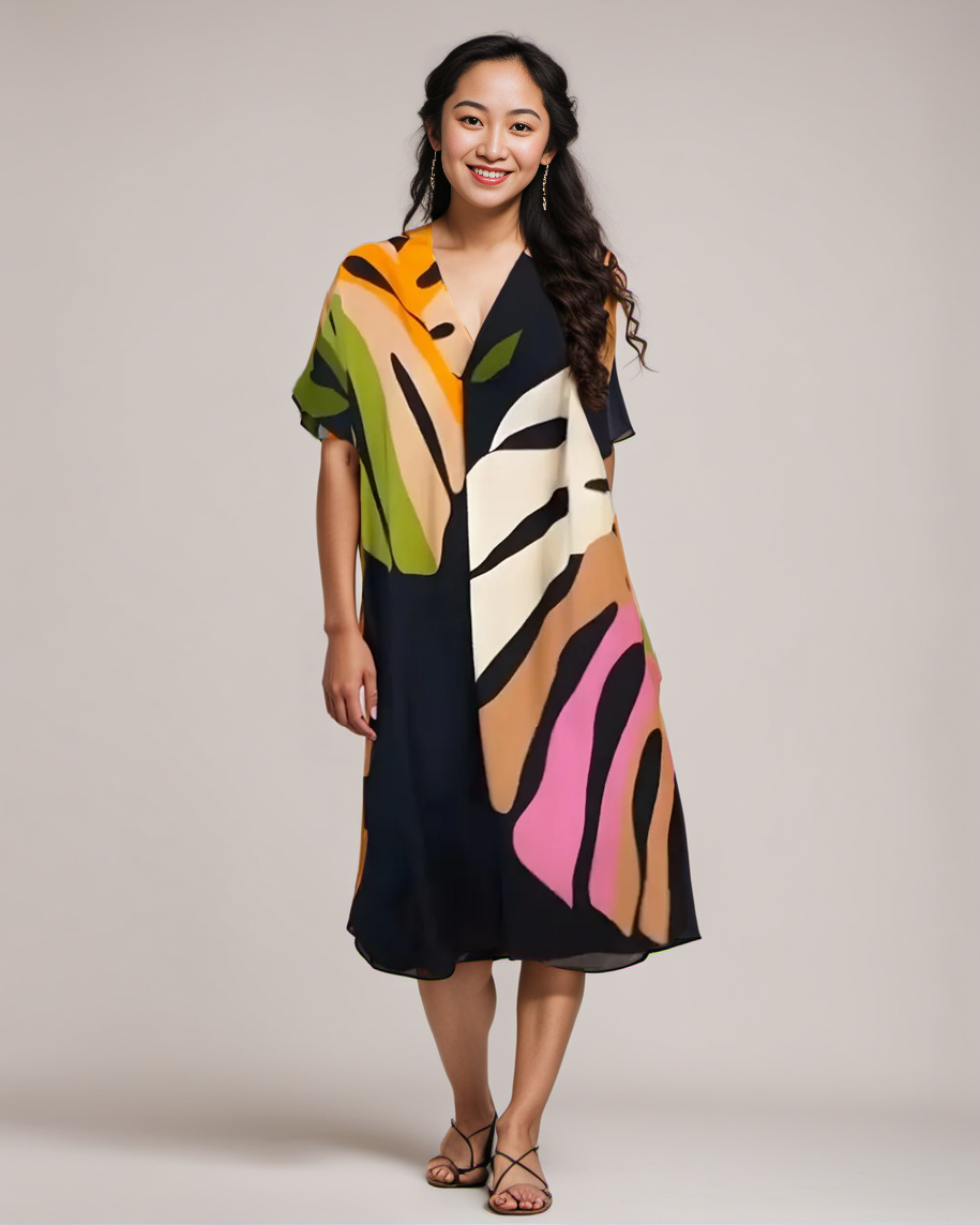 Roos™ - Lässiges Kleid mit Bunter Blattprint