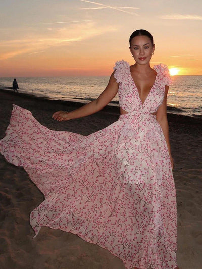 Elif - Elegantes rückenfreies Maxikleid mit Rüschen
