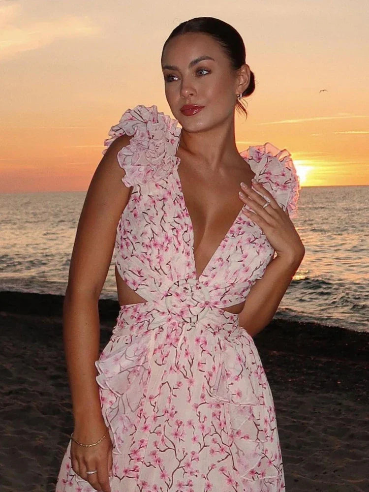 Elif - Elegantes rückenfreies Maxikleid mit Rüschen