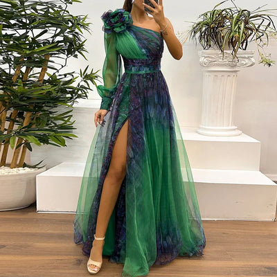 Leni™ - Trendiges Maxikleid mit Maschenprint und einer Schulter