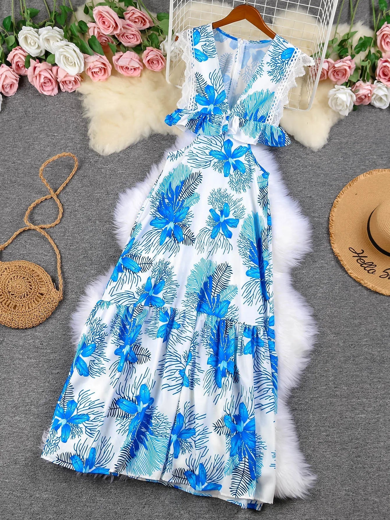 Greta - Trendiges ärmelloses Maxikleid aus Spitze