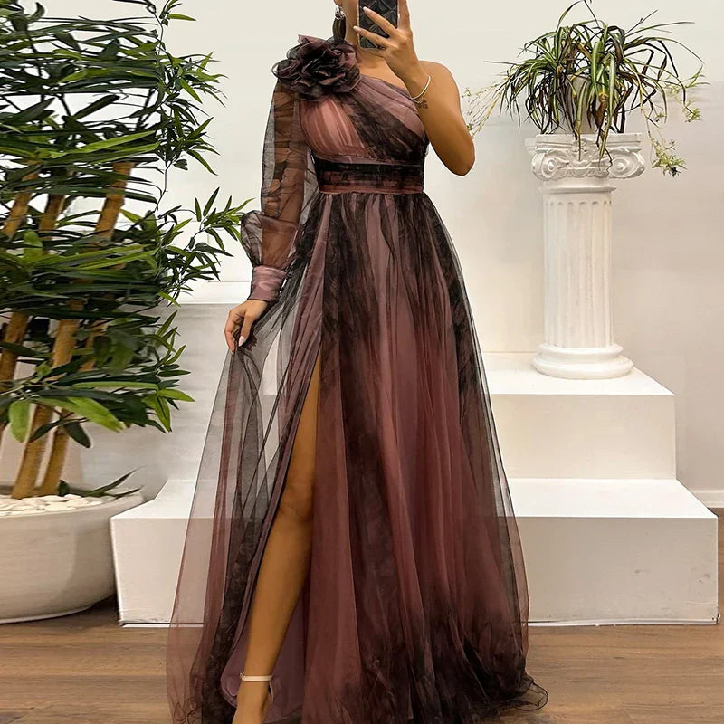 Leni™ - Trendiges Maxikleid mit Maschenprint und einer Schulter