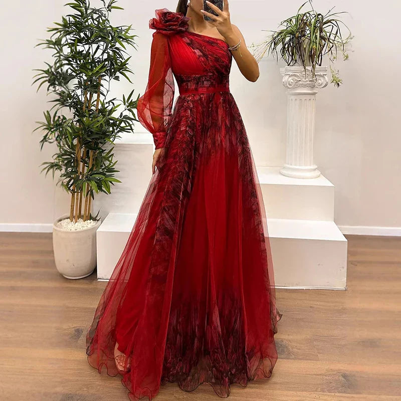 Leni™ - Trendiges Maxikleid mit Maschenprint und einer Schulter