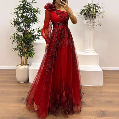 Leni™ - Trendiges Maxikleid mit Maschenprint und einer Schulter
