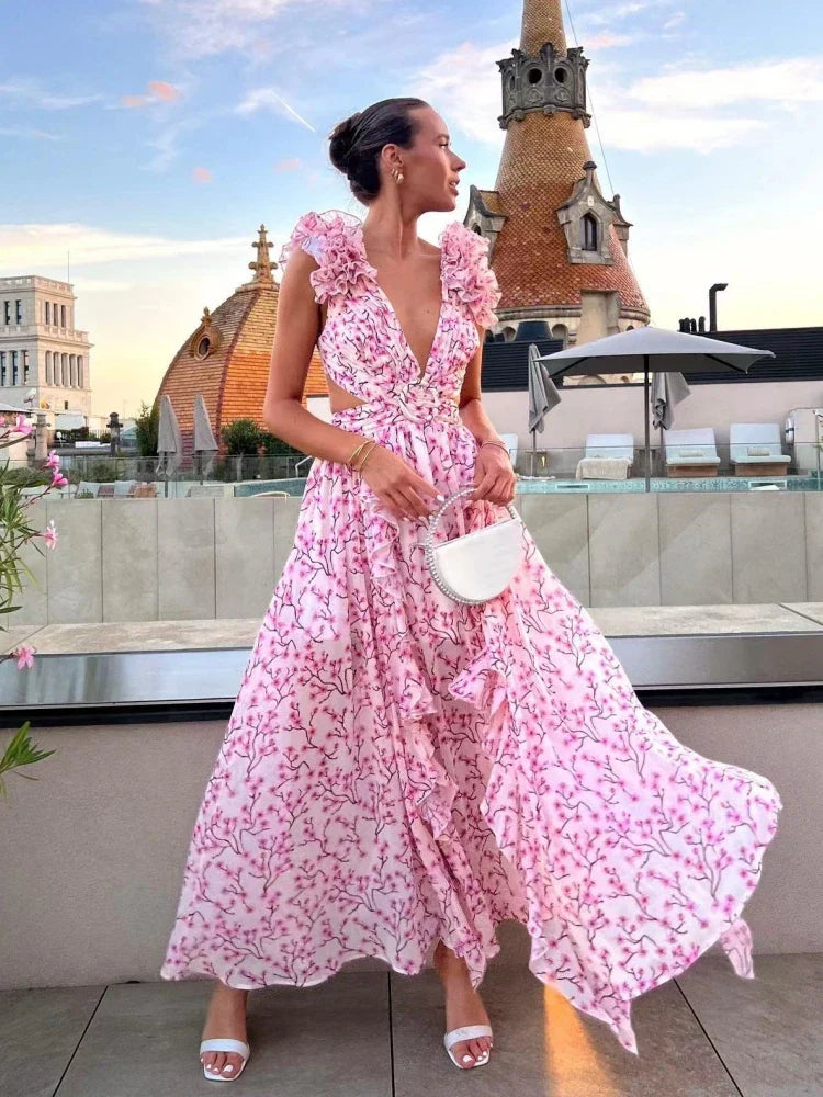 Elif - Elegantes rückenfreies Maxikleid mit Rüschen