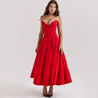 Tabea™ - Schlichtes trägerloses plissiertes Midikleid