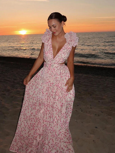 Elif - Elegantes rückenfreies Maxikleid mit Rüschen