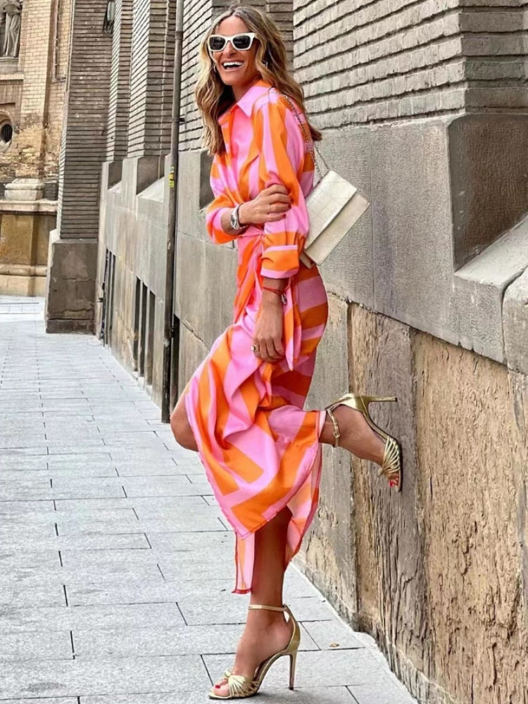 Maila™ - Gestreiftes Midi-Hemdkleid