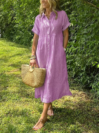 Amandine - Gestreiftes Hemdblusenkleid mit Revers und Knöpfen