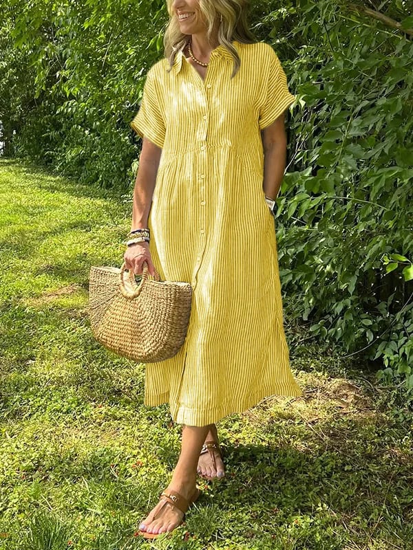 Amandine - Gestreiftes Hemdblusenkleid mit Revers und Knöpfen