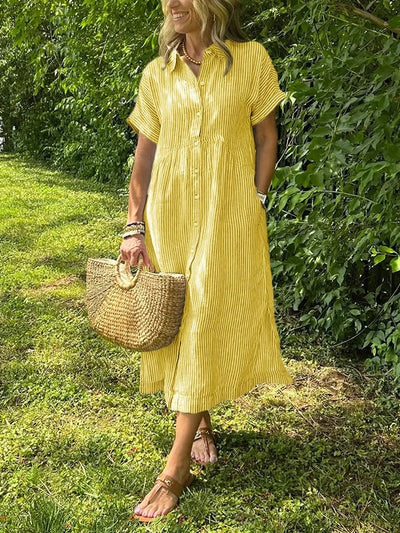 Amandine - Gestreiftes Hemdblusenkleid mit Revers und Knöpfen