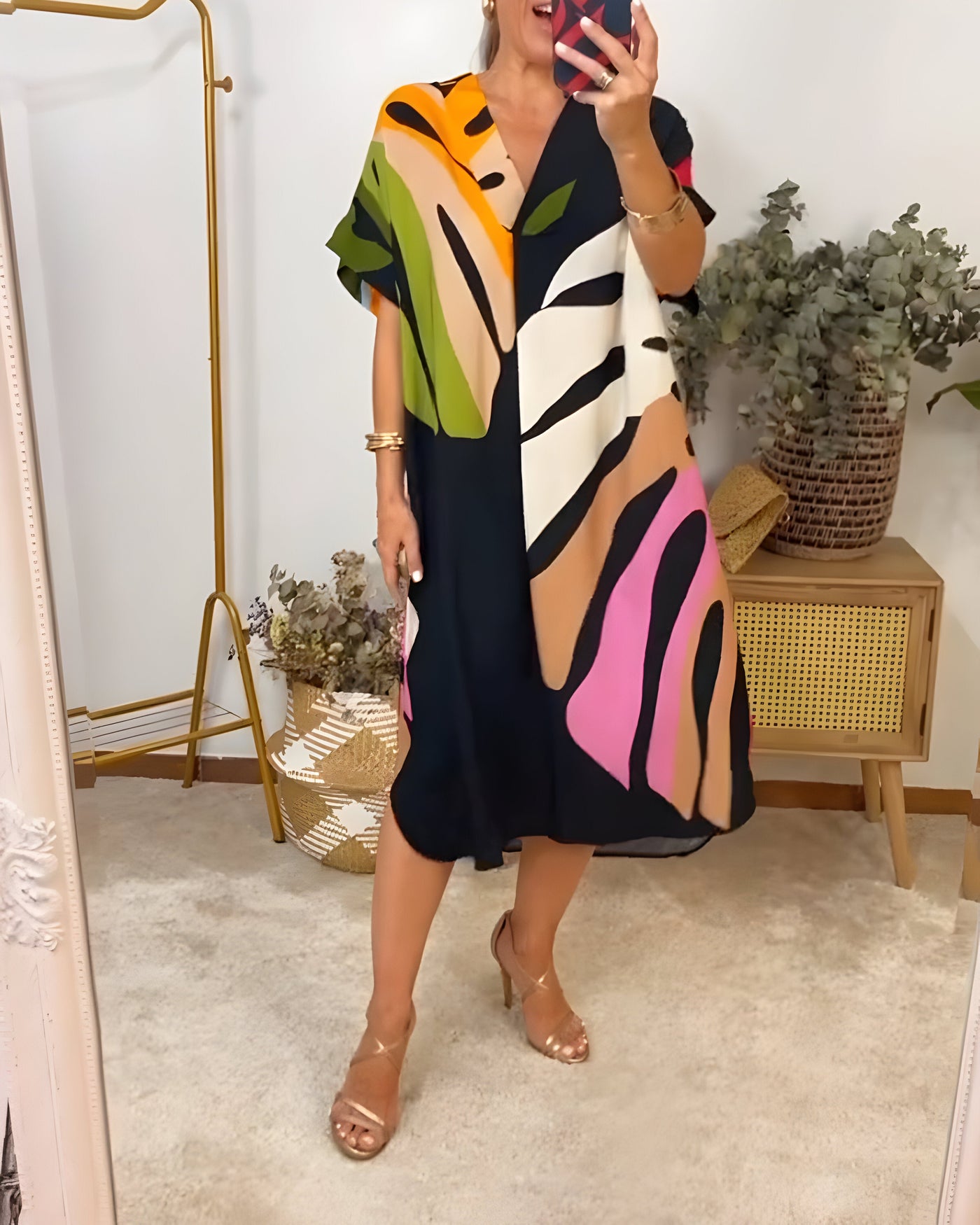 Roos™ - Lässiges Kleid mit Bunter Blattprint