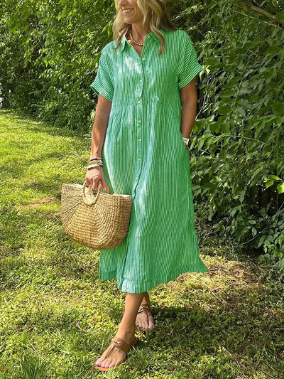 Amandine - Gestreiftes Hemdblusenkleid mit Revers und Knöpfen