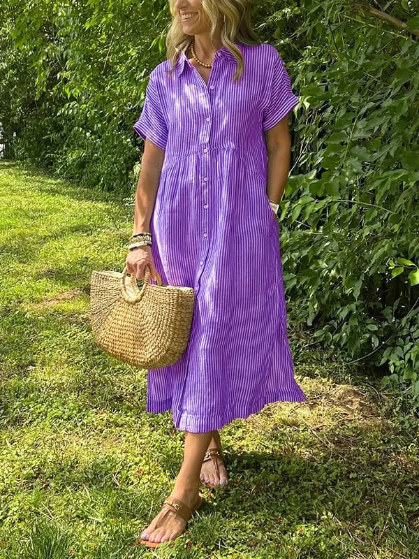 Amandine - Gestreiftes Hemdblusenkleid mit Revers und Knöpfen