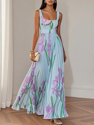 Clémentine - Langes plissiertes Kleid mit Blumenmuster