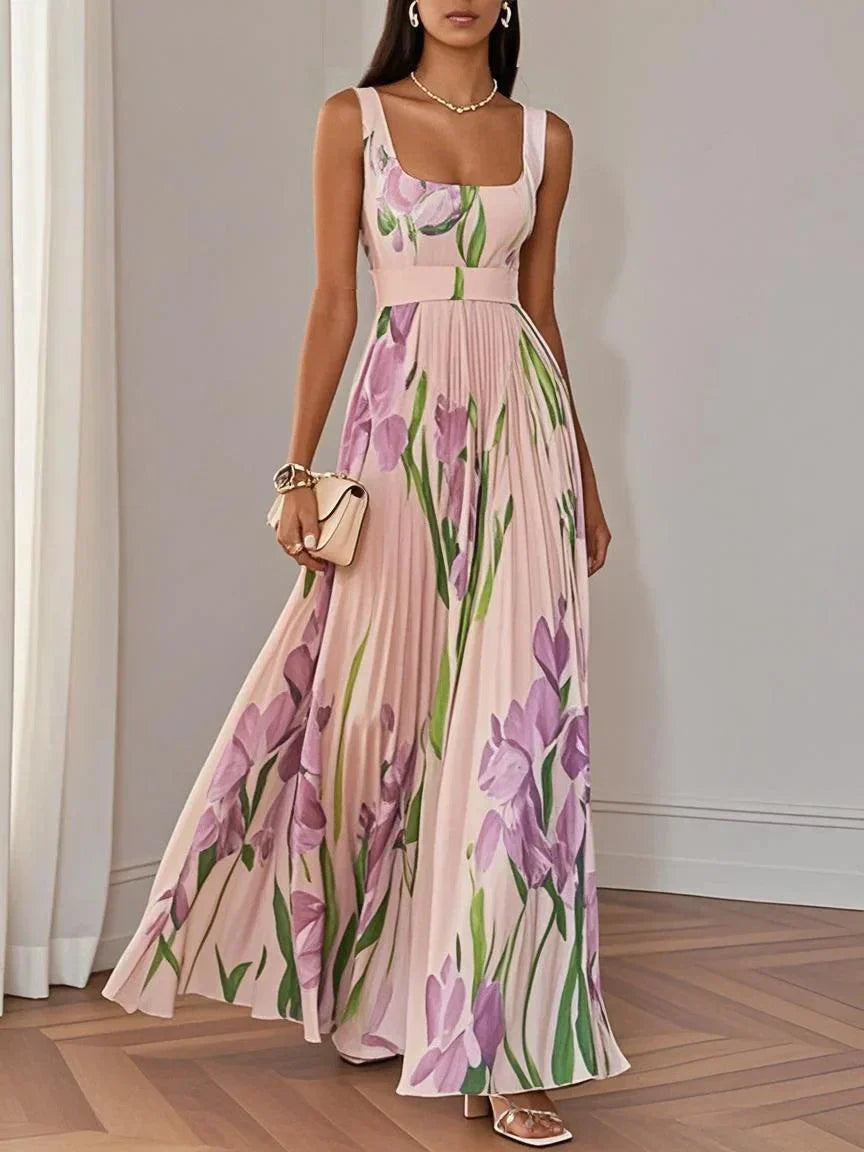 Clémentine - Langes plissiertes Kleid mit Blumenmuster